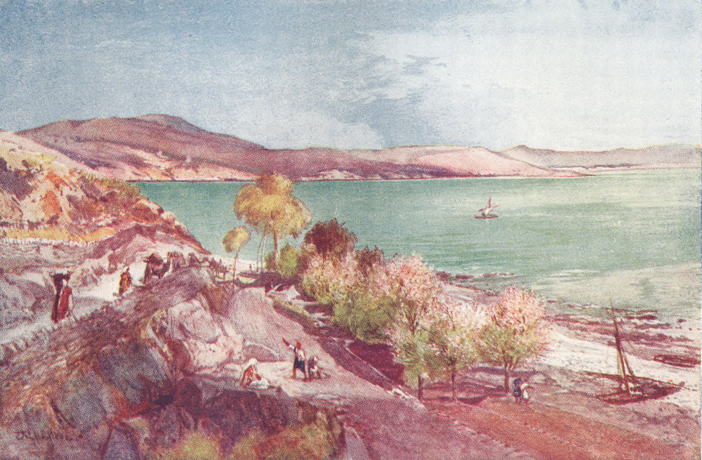 ISRAEL. The lake of Galilee, looking North from Tiberias 1902 old print